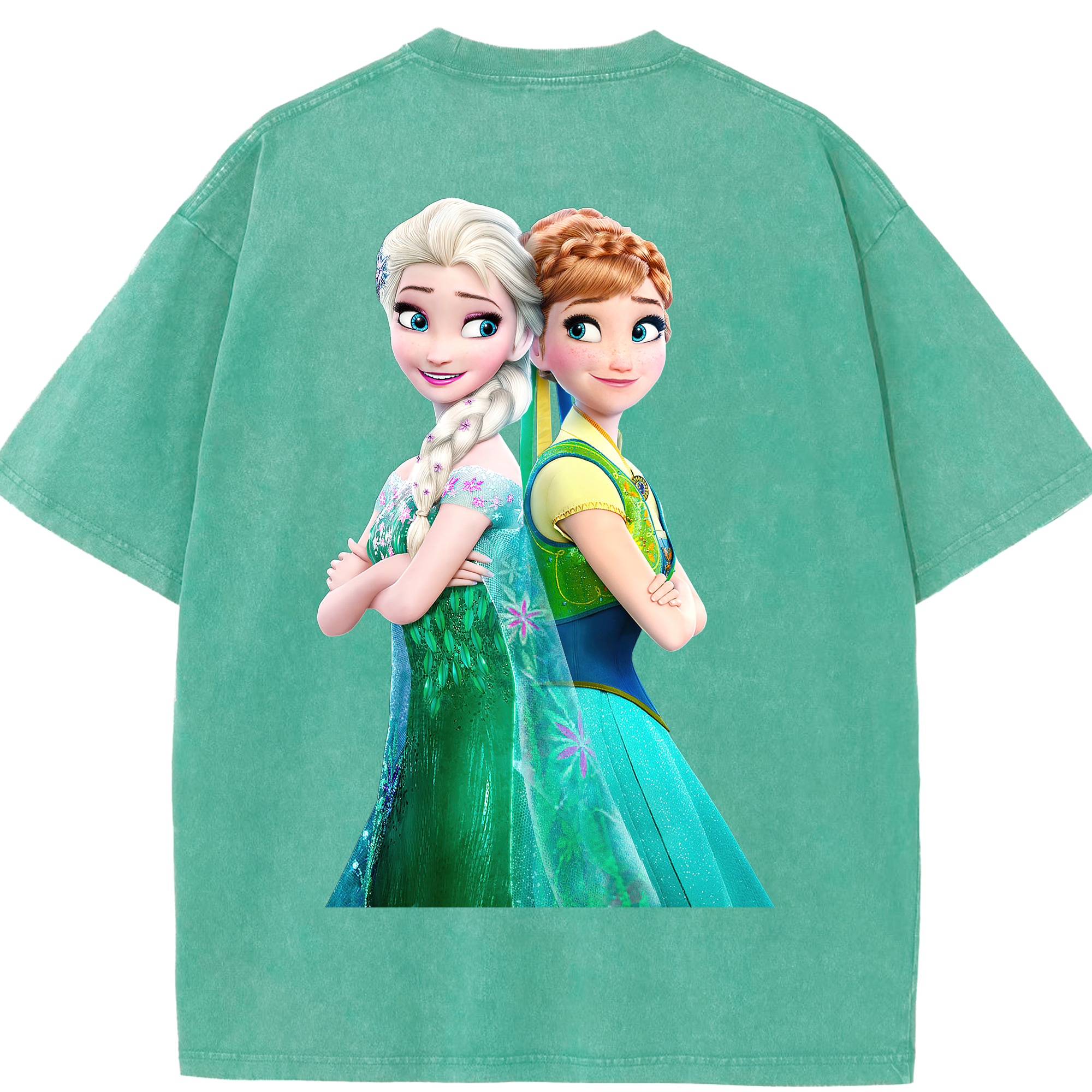 （画像用） アナと雪の女王 アンナ エルサ Frozen Anna Elsa 綿100% ヴィンテージ風 半袖Tシャツ（背面プリント）